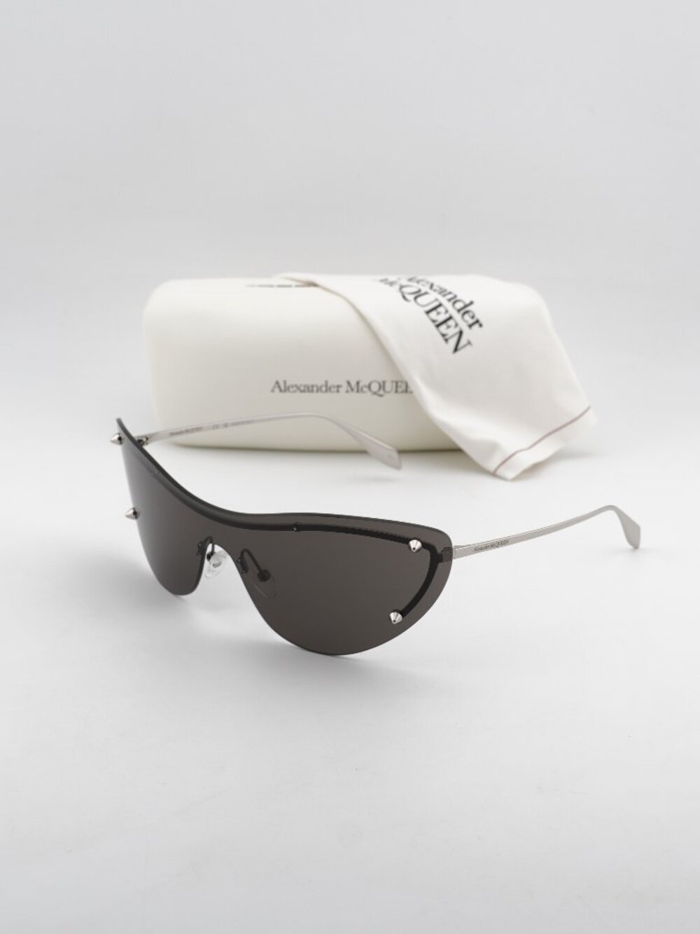 Alexander McQueen AM0413S 007 Shield Sunglasses - Silver / Grey